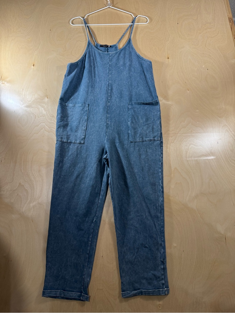 Final Touch Blue Denim-Style Front Patch Pocket Sleeveless Jumpsuit Size Small
